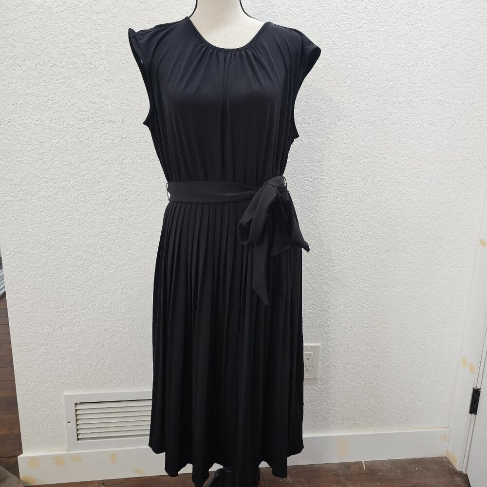 Black Midi Dress with Pleated Skirt
